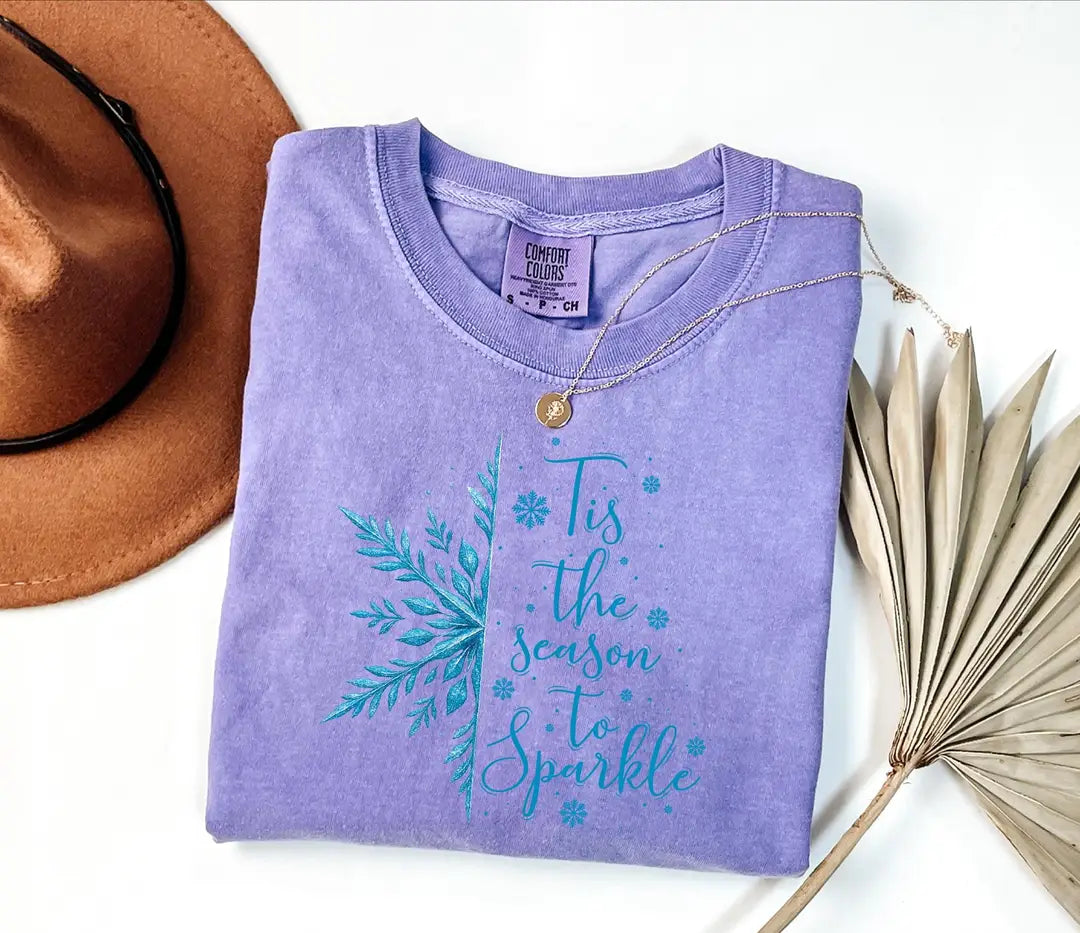 'Tis the Season to Sparkle graphic Comfort Colors T-shirt, additional product photograph.