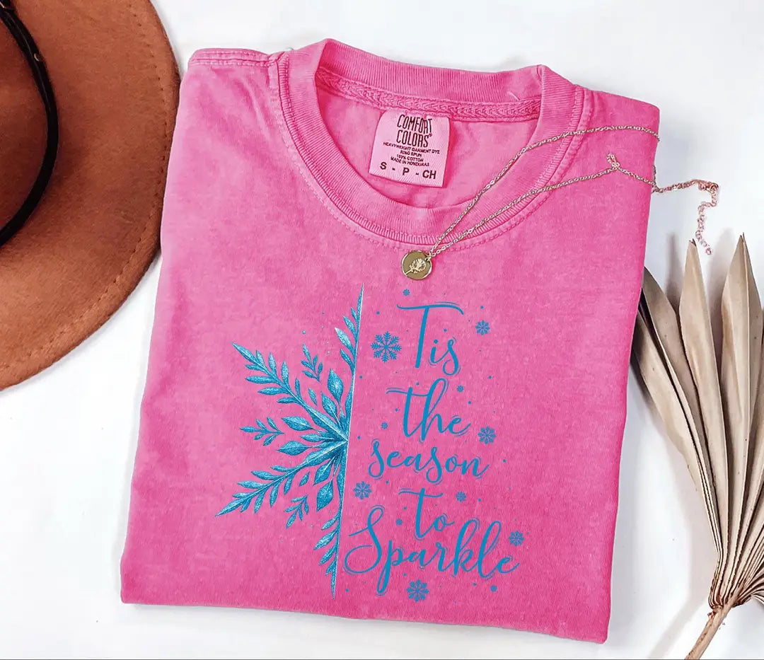 'Tis the Season to Sparkle graphic Comfort Colors T-shirt, additional product photograph.