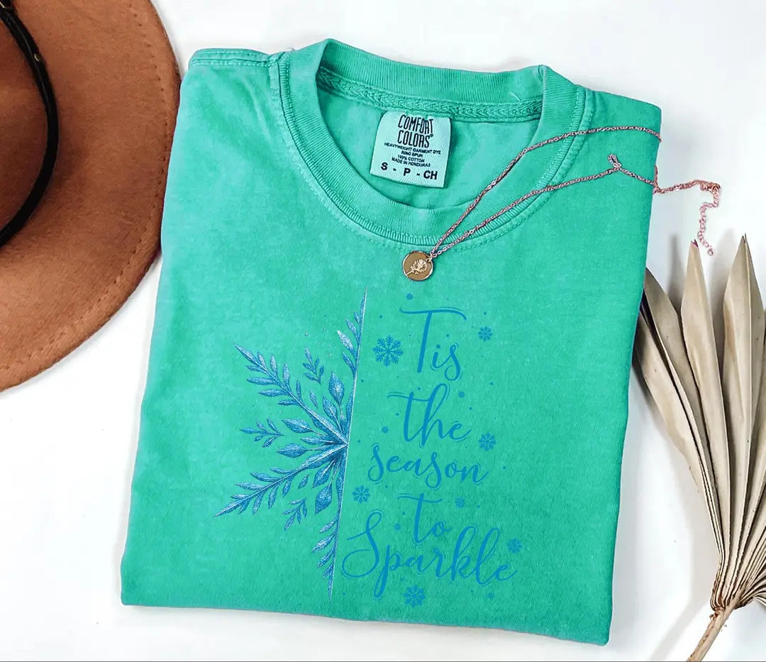 'Tis the Season to Sparkle graphic Comfort Colors T-shirt, additional product photograph.
