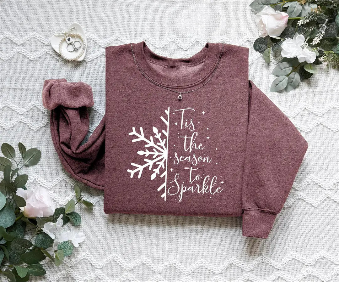 Merry Christmas Tree : T Is The Season Crewneck Sweatshirt alternate product view in Maroon.