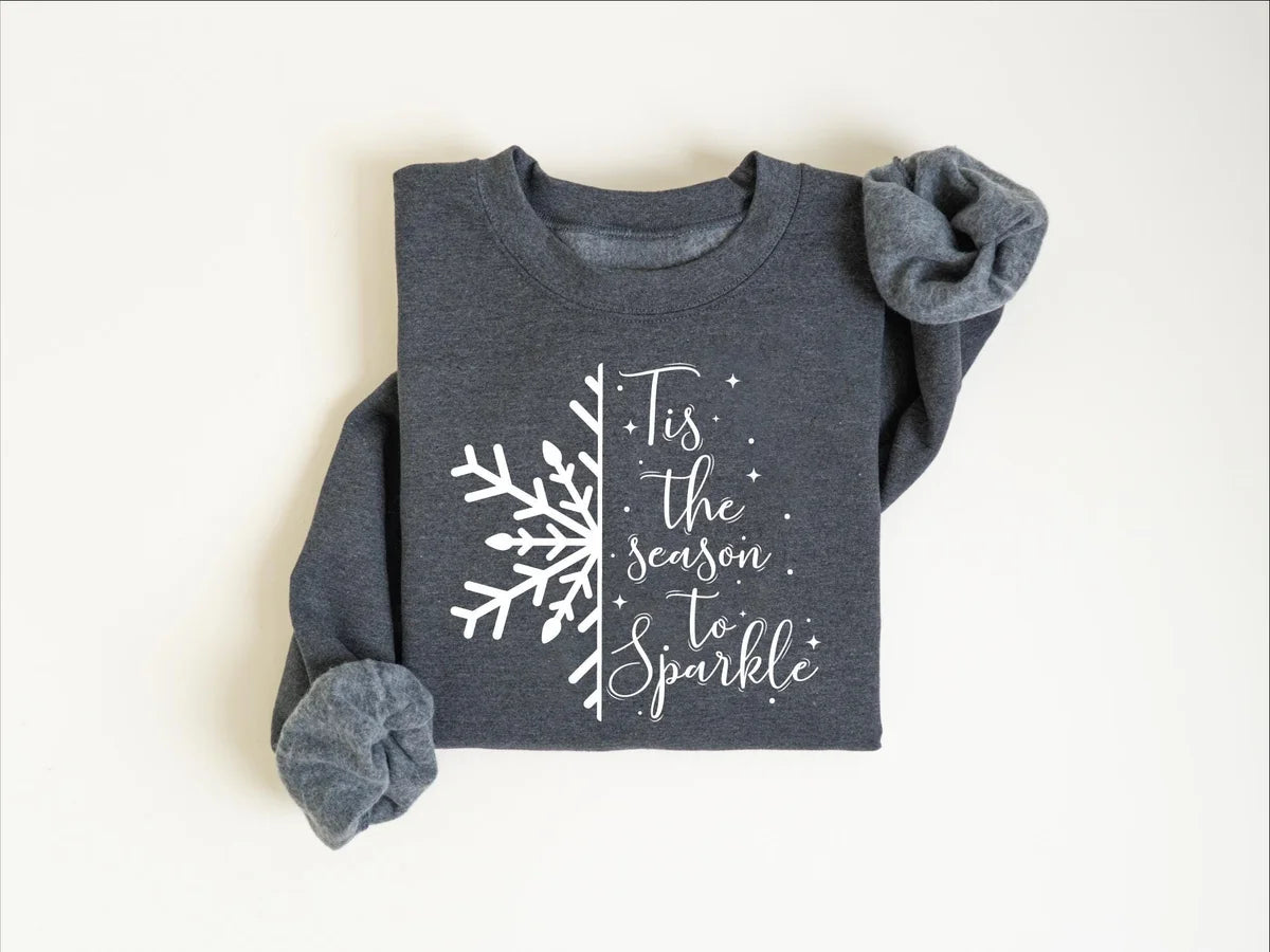 Tis the Season crewneck sweatshirt shown in Dark Heather.