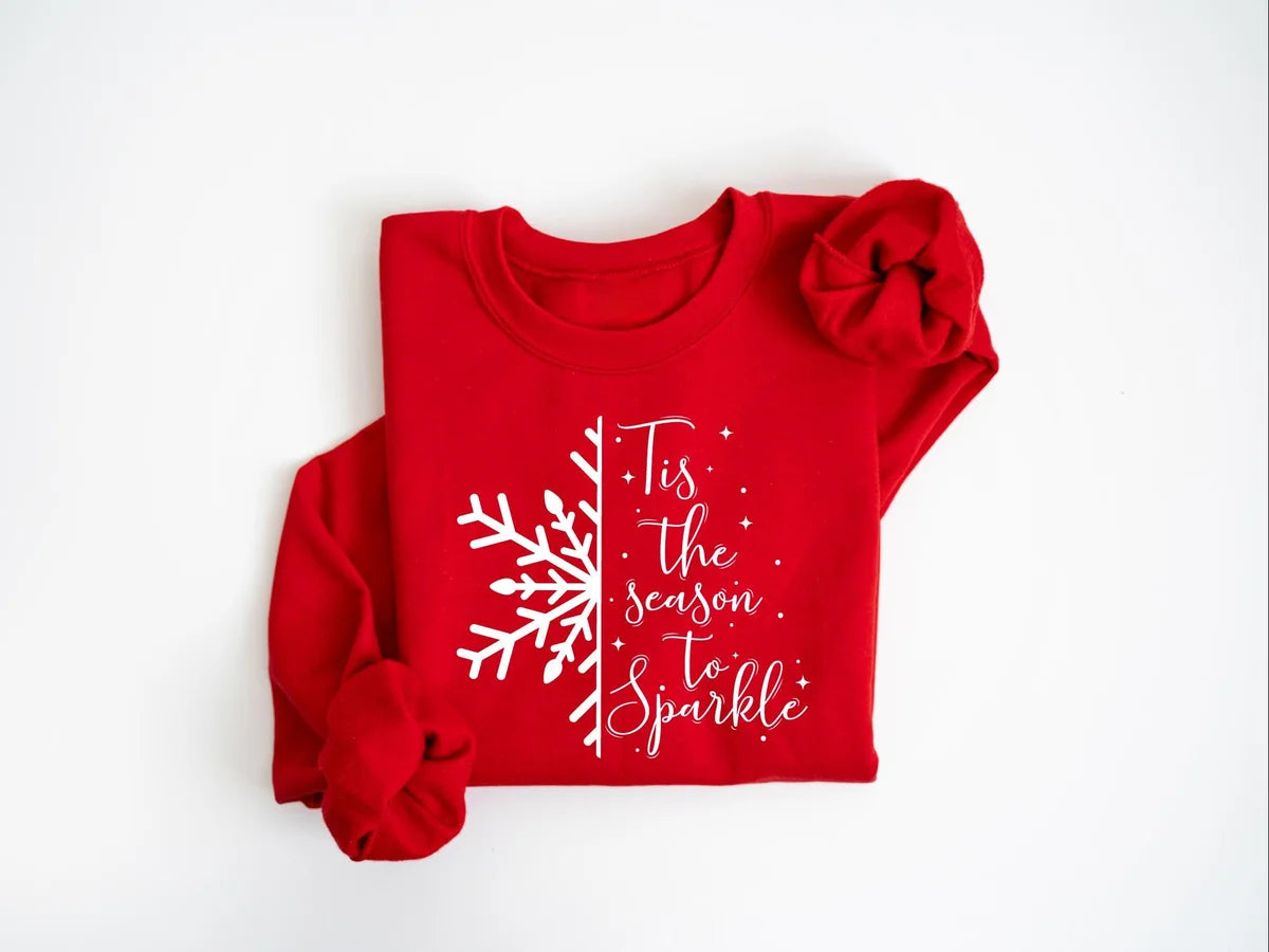 Merry Christmas Tree : T Is The Season Crewneck Sweatshirt alternate product view in Red.