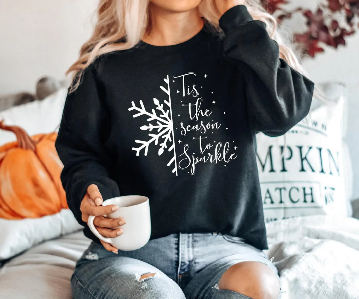 Tis the Season crewneck sweatshirt shown in Black.