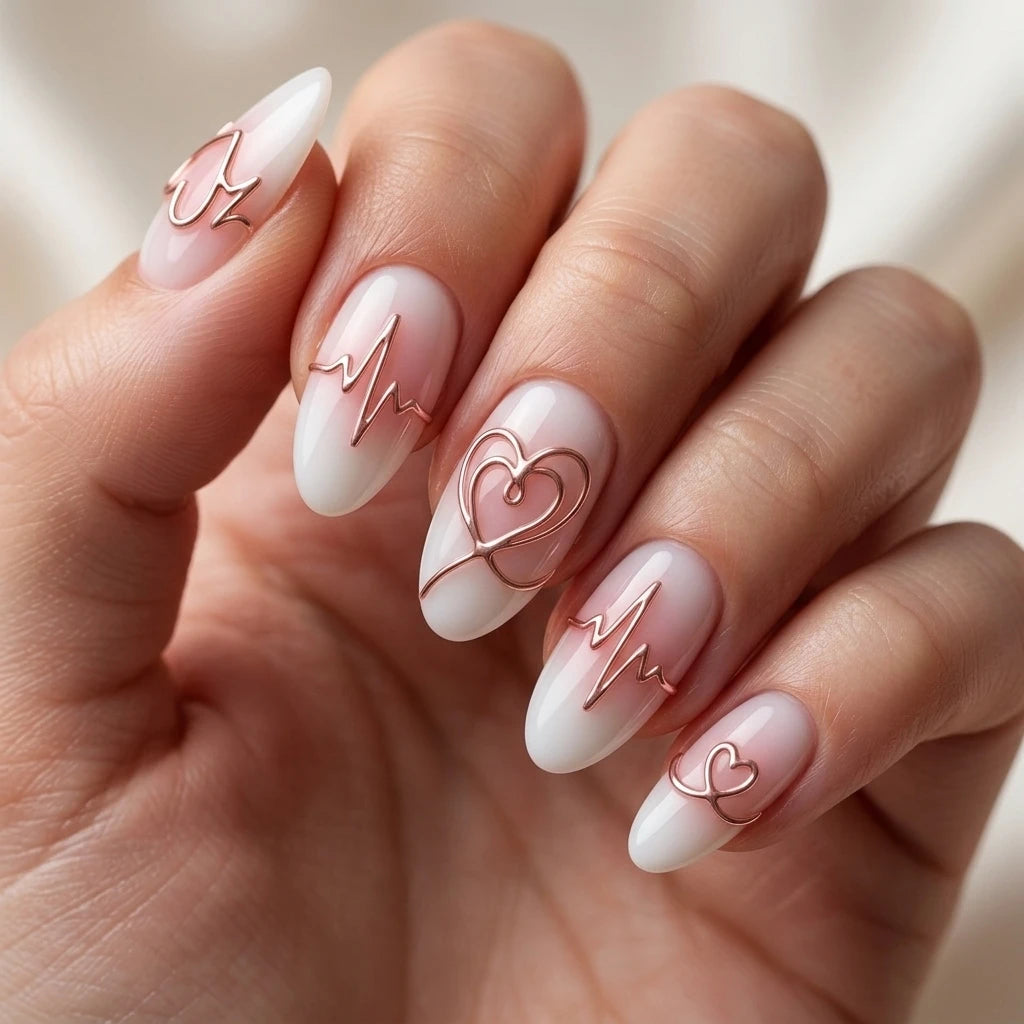 milky white pastel pink 3d aura almond press on nails heartbeat heart detail 03