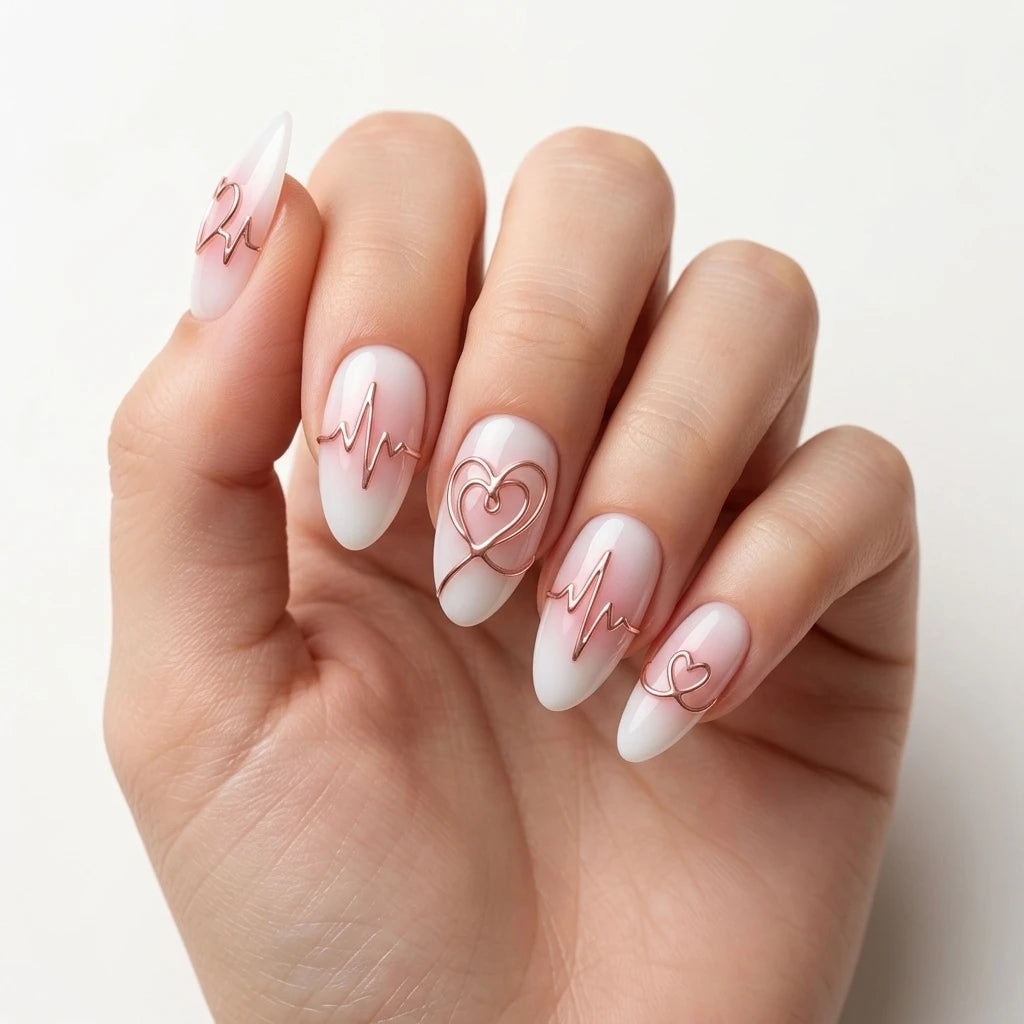 milky white pastel pink 3d aura almond press on nails heartbeat heart lifestyle 03