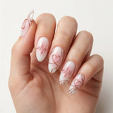 milky white pastel pink 3d aura almond press on nails stethoscope heart detail 03