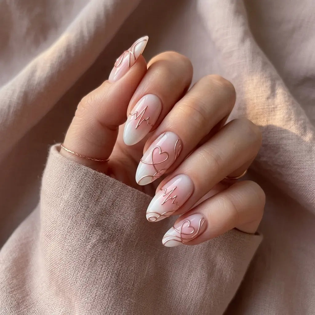 milky white pastel pink 3d aura almond press on nails stethoscope heart mockup 01
