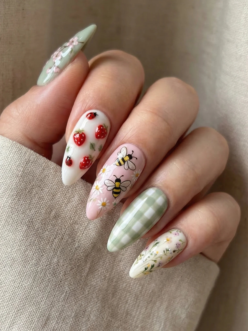 mint green hand painted almond medium press on nails cottage garden mockup 01