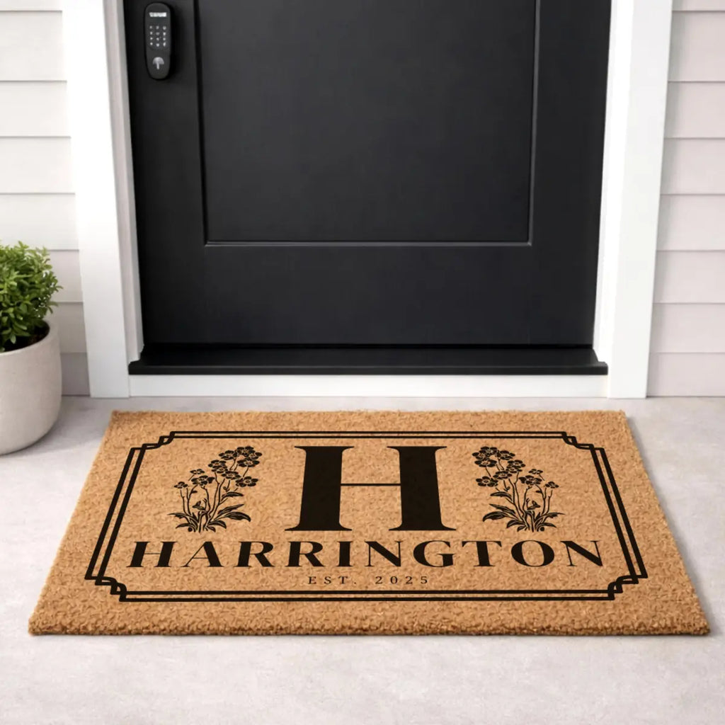 monogram last name custom wedding welcome personalized doormat flat lay 04