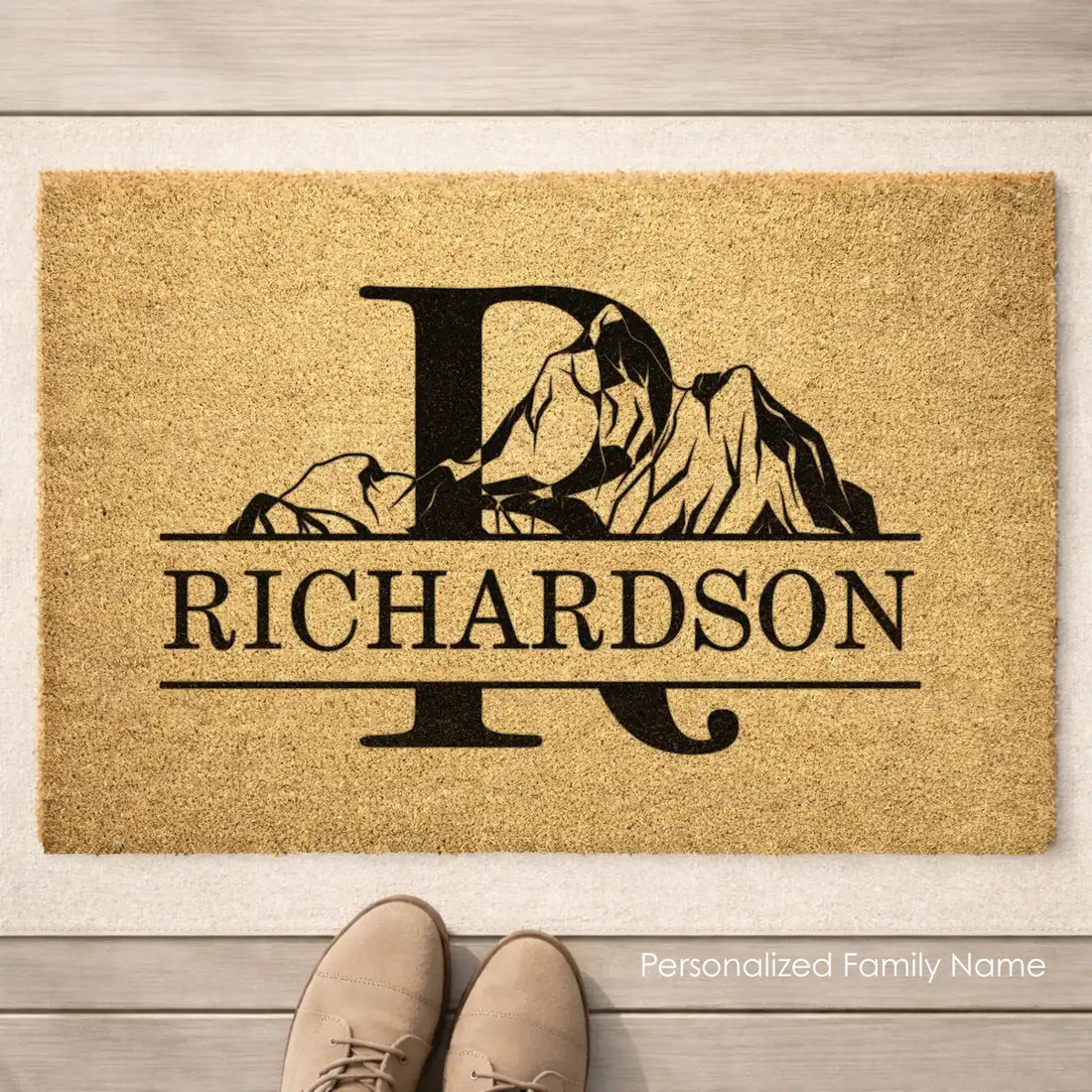 mountain monogram borderless family name personalized doormat lifestyle 02