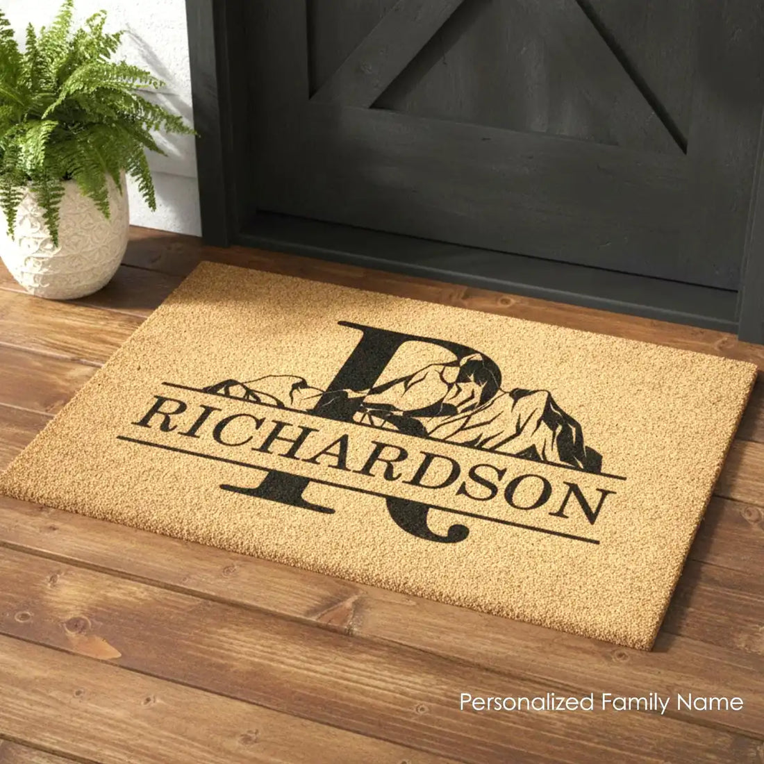 mountain monogram borderless family name personalized doormat lifestyle 02