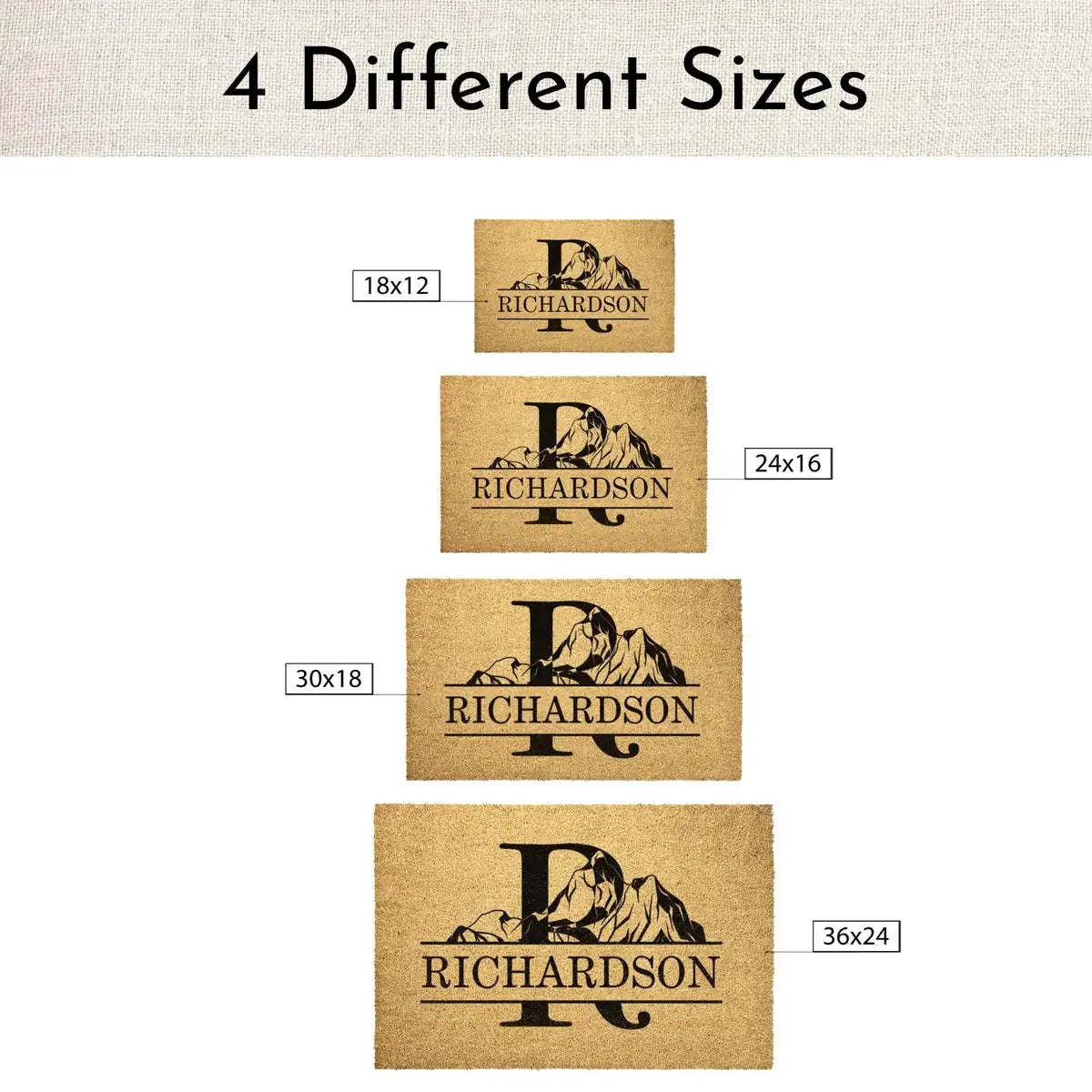 mountain monogram borderless family name personalized doormat size chart 05