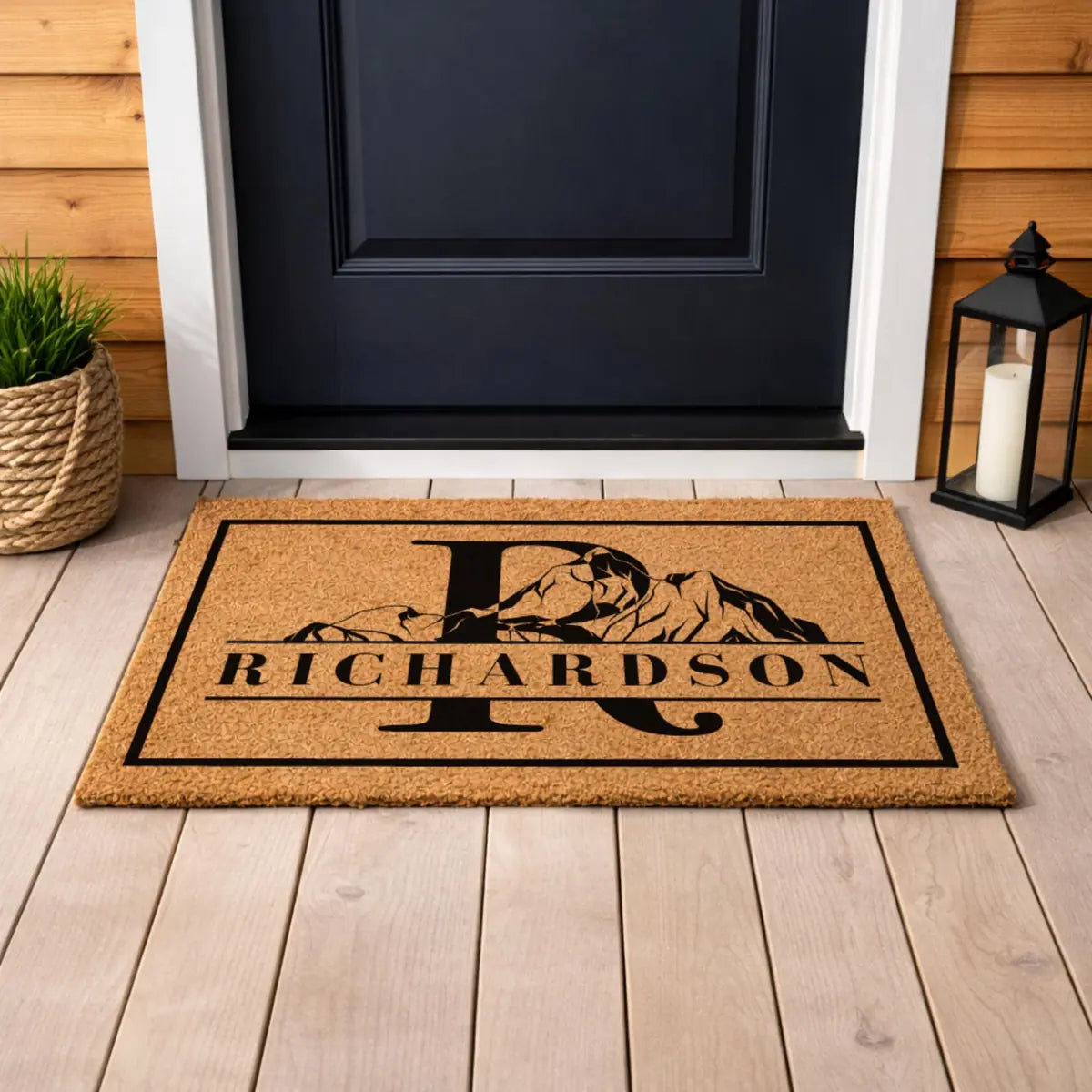 mountain monogram custom family name personalized doormat flat lay 04
