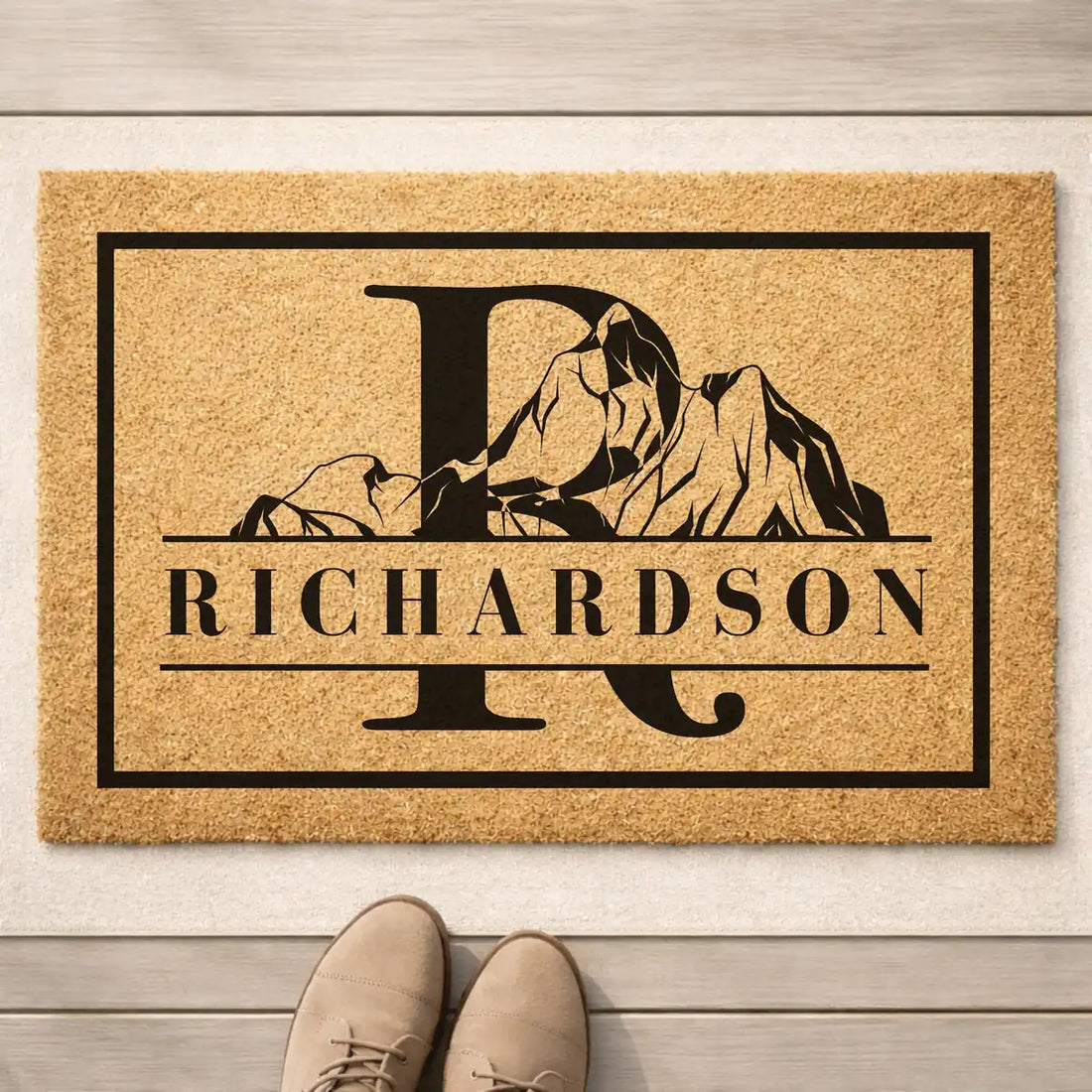 mountain monogram custom family name personalized doormat lifestyle 02