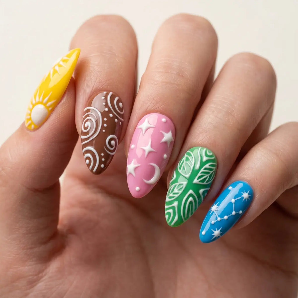 multi color 3d almond press on nails star moon leaf lifestyle 02