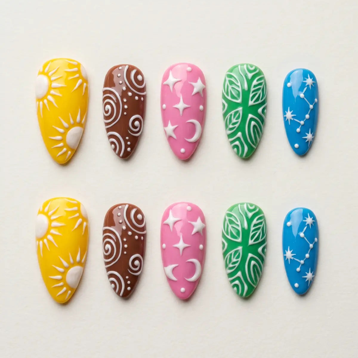 multi color 3d almond press on nails star moon leaf mockup 01