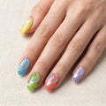 multi color hand painted oval short press on nails abstract frog lifestyle 02
