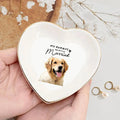 Custom photo wedding ring dish displayed elegantly on wooden bedroom nightstand