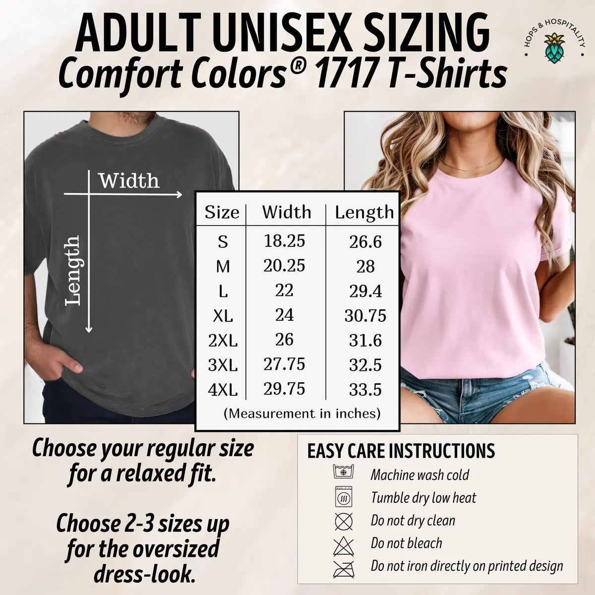 Comfort Colors T-Shirt care instructions card.