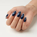navy blue french tip almond press on nails cat eye silver chrome mockup 01