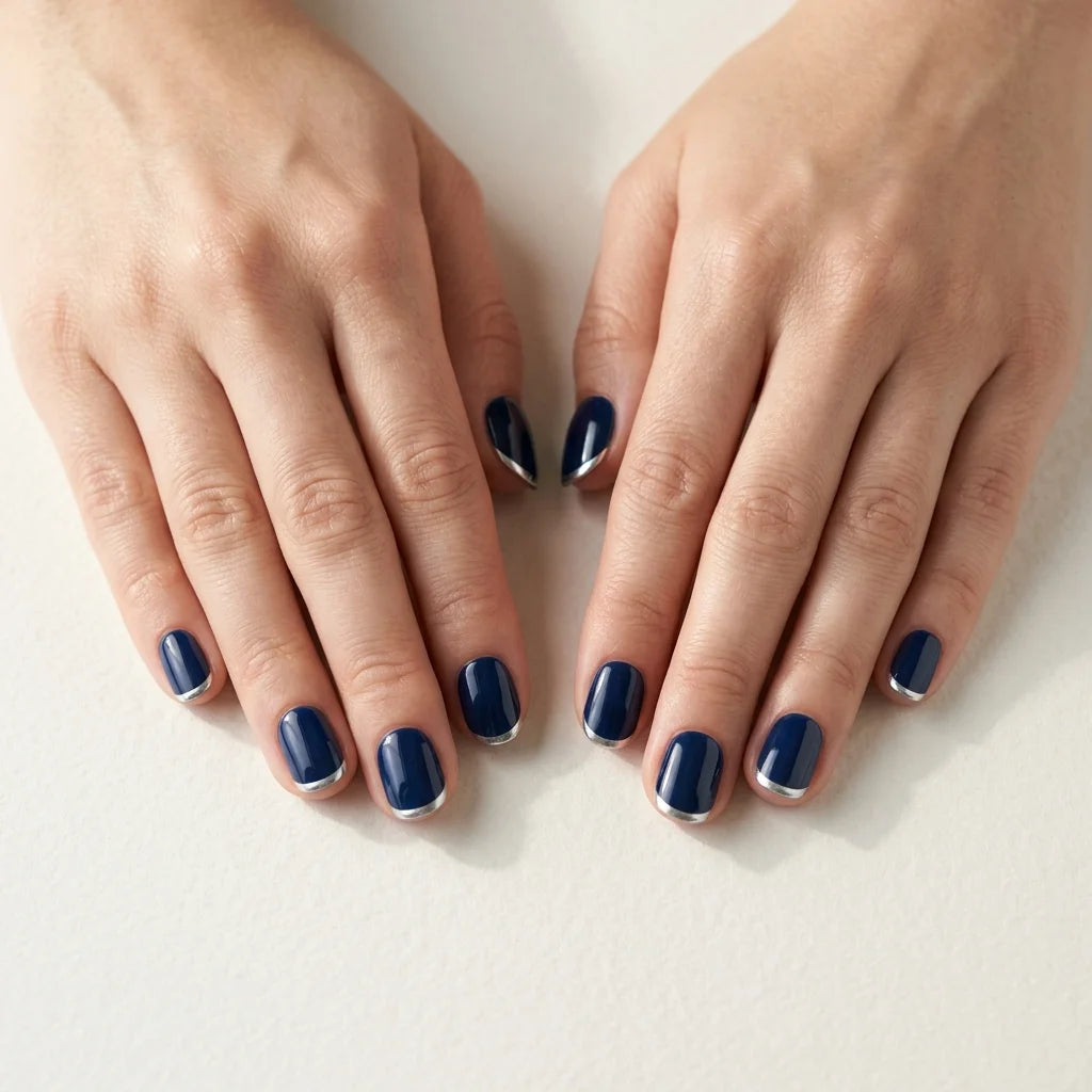 navy blue french tip square short press on nails silver chrome lifestyle 02