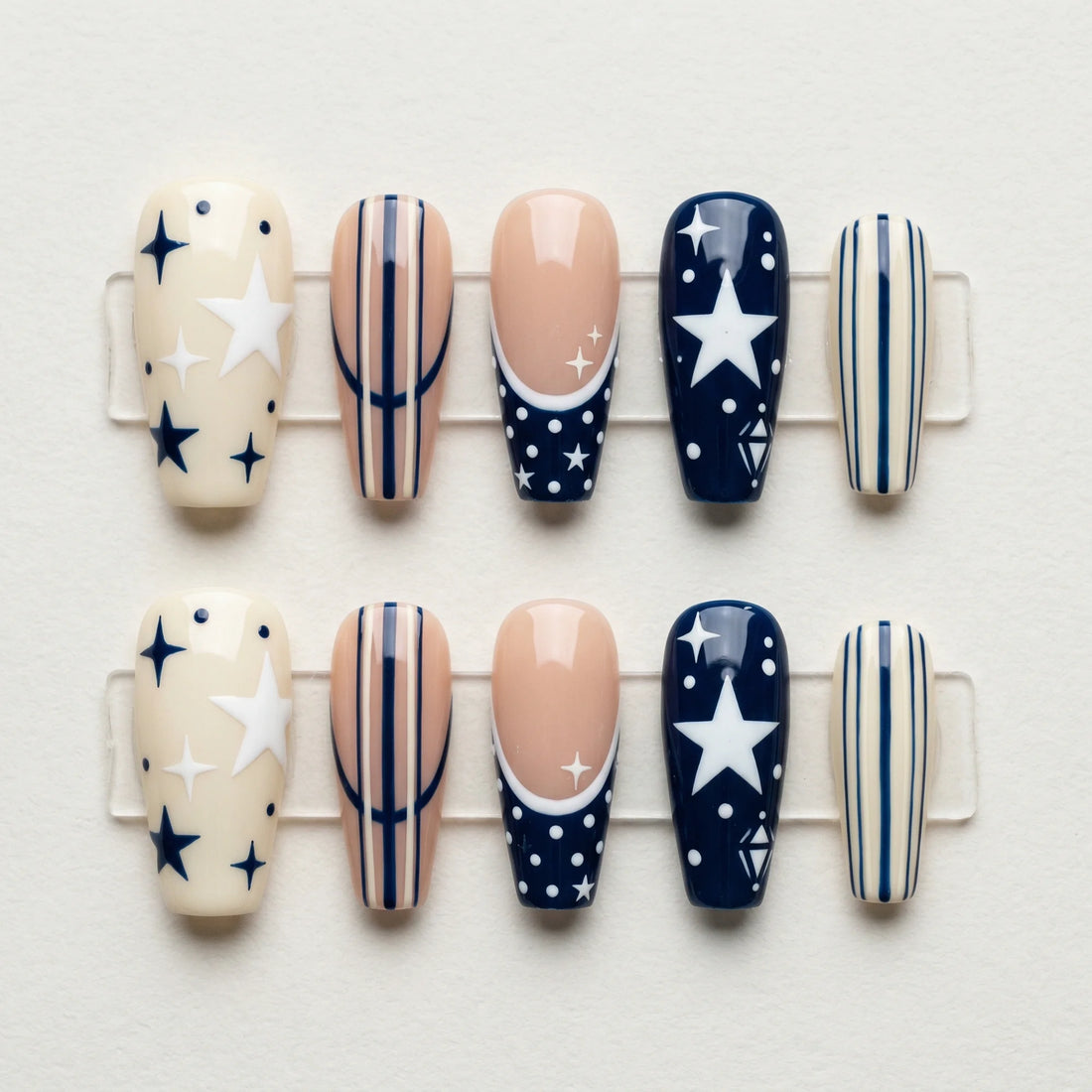 navy blue white star stripe coffin long press on nails mockup 02