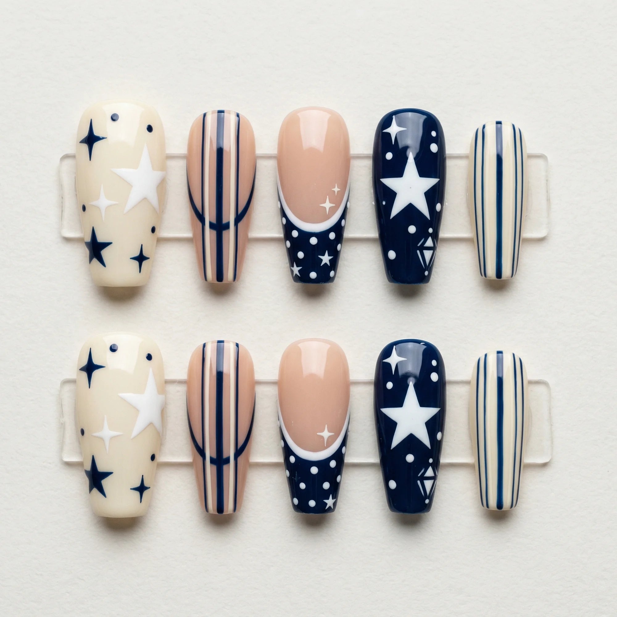 navy blue hand painted 4th of july coffin long press on nails star stripe mockup 01