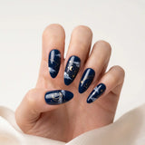 navy blue hand painted almond press on nails gold celestial mockup 01