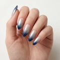 navy blue white ombre almond press on nails silver snowflake lifestyle 02
