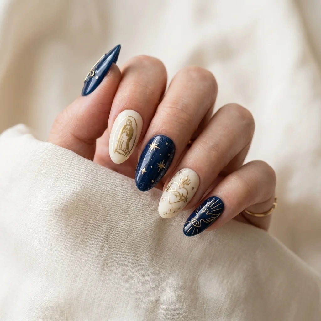 navy cream gold 3d easter almond press on nails cross heart star mockup 01