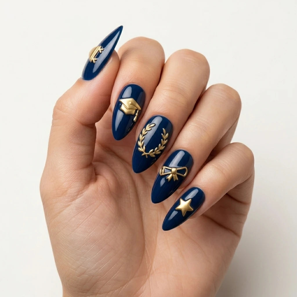 navy gold 3d almond press on nails school cap diploma wreath mockup 01