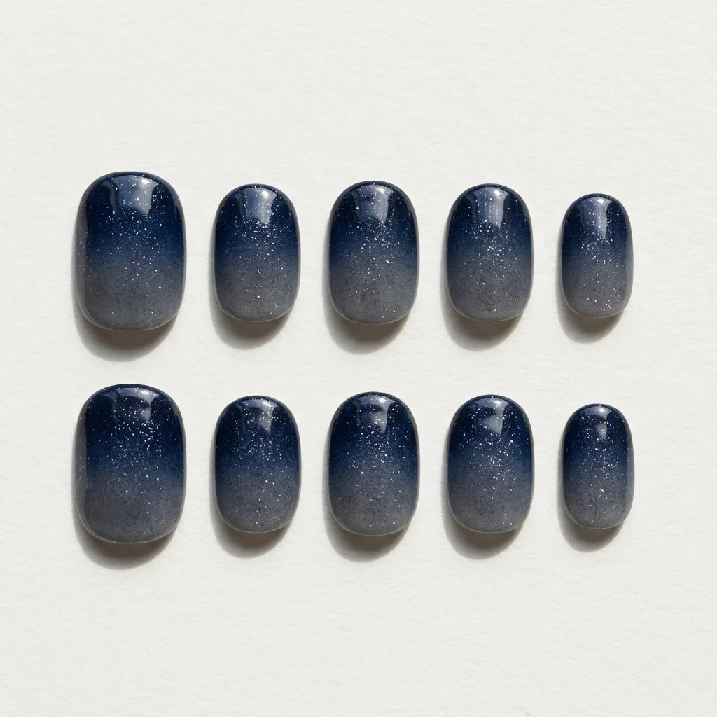 navy grey ombre glitter oval press on nails starry galaxy lifestyle 03