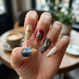 navy ivory red 3d ombre 4th of july almond press on nails star swirl gemstone detail 04