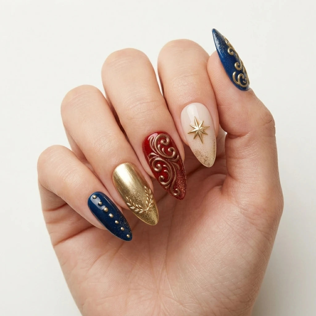 navy nude red 3d ombre almond press on nails star swirl wreath lifestyle 03