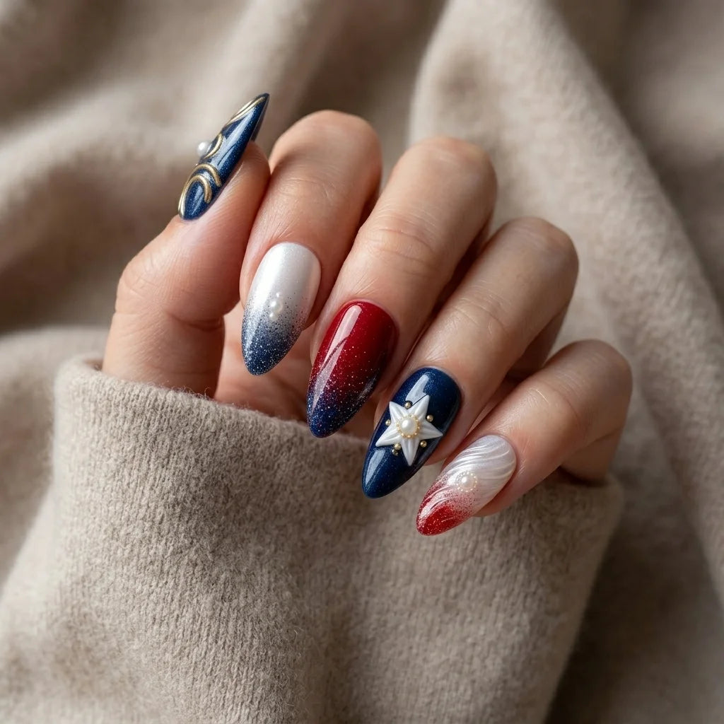 navy red white 3d ombre 4th of july almond press on nails star swirl mockup 01