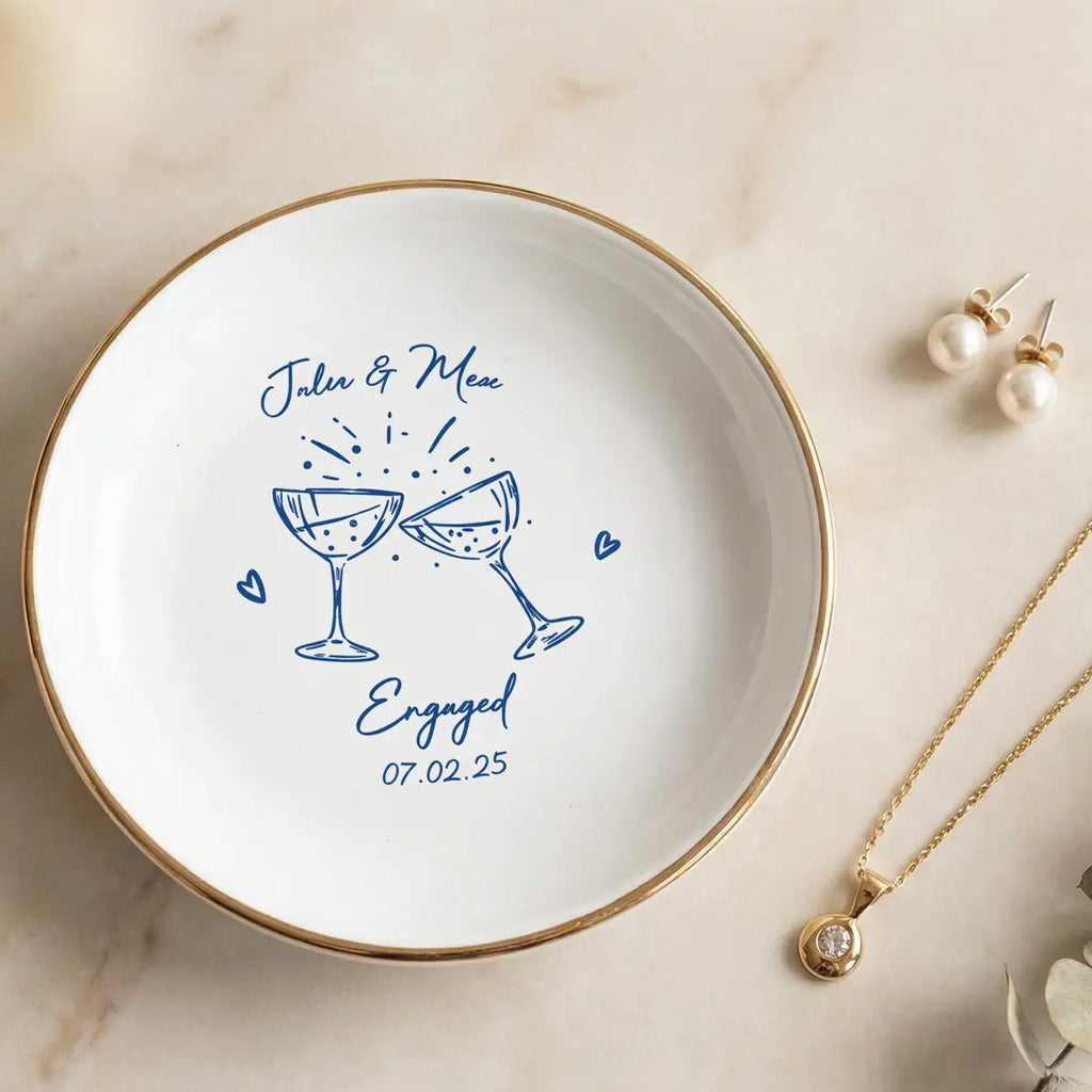 Engagement Ring Dish, Custom Newly Engaged Couple Gift, Bride To Be Jewelry Tray, Couples Names Ring Holder variant