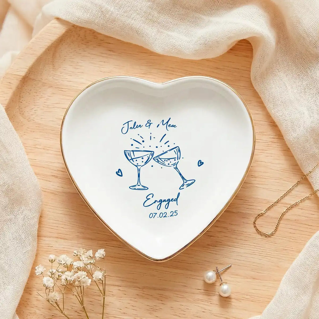 Engagement Ring Dish, Custom Newly Engaged Couple Gift, Bride To Be Jewelry Tray, Couples Names Ring Holder variant