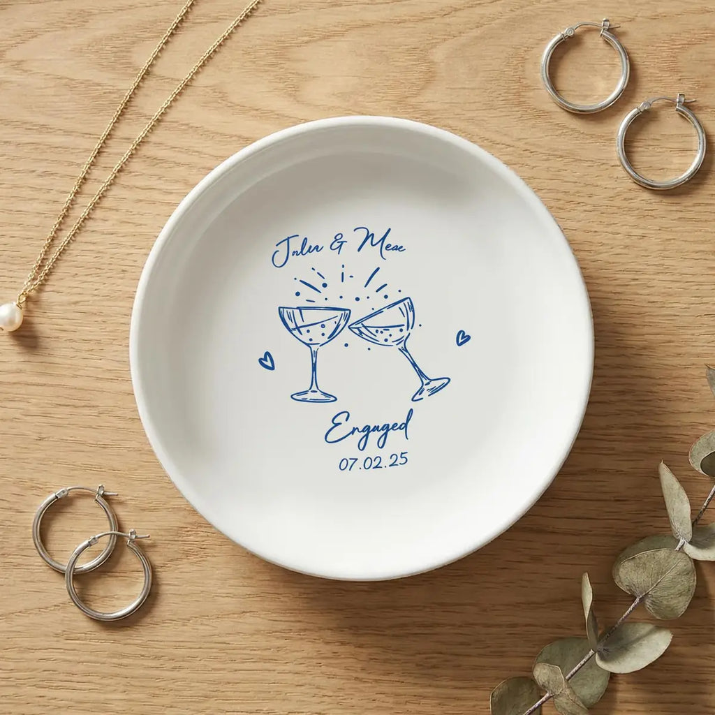Engagement Ring Dish, Custom Newly Engaged Couple Gift, Bride To Be Jewelry Tray, Couples Names Ring Holder variant