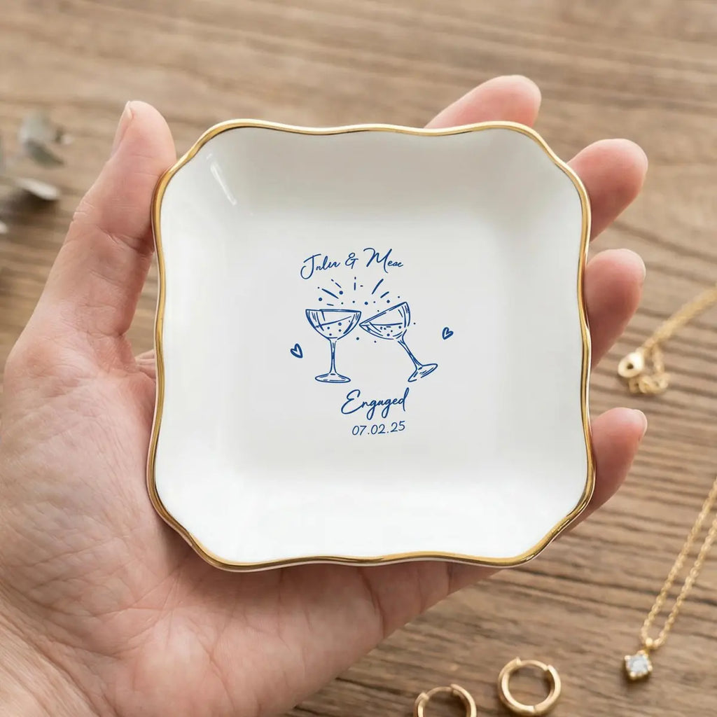 Engagement Ring Dish, Custom Newly Engaged Couple Gift, Bride To Be Jewelry Tray, Couples Names Ring Holder variant