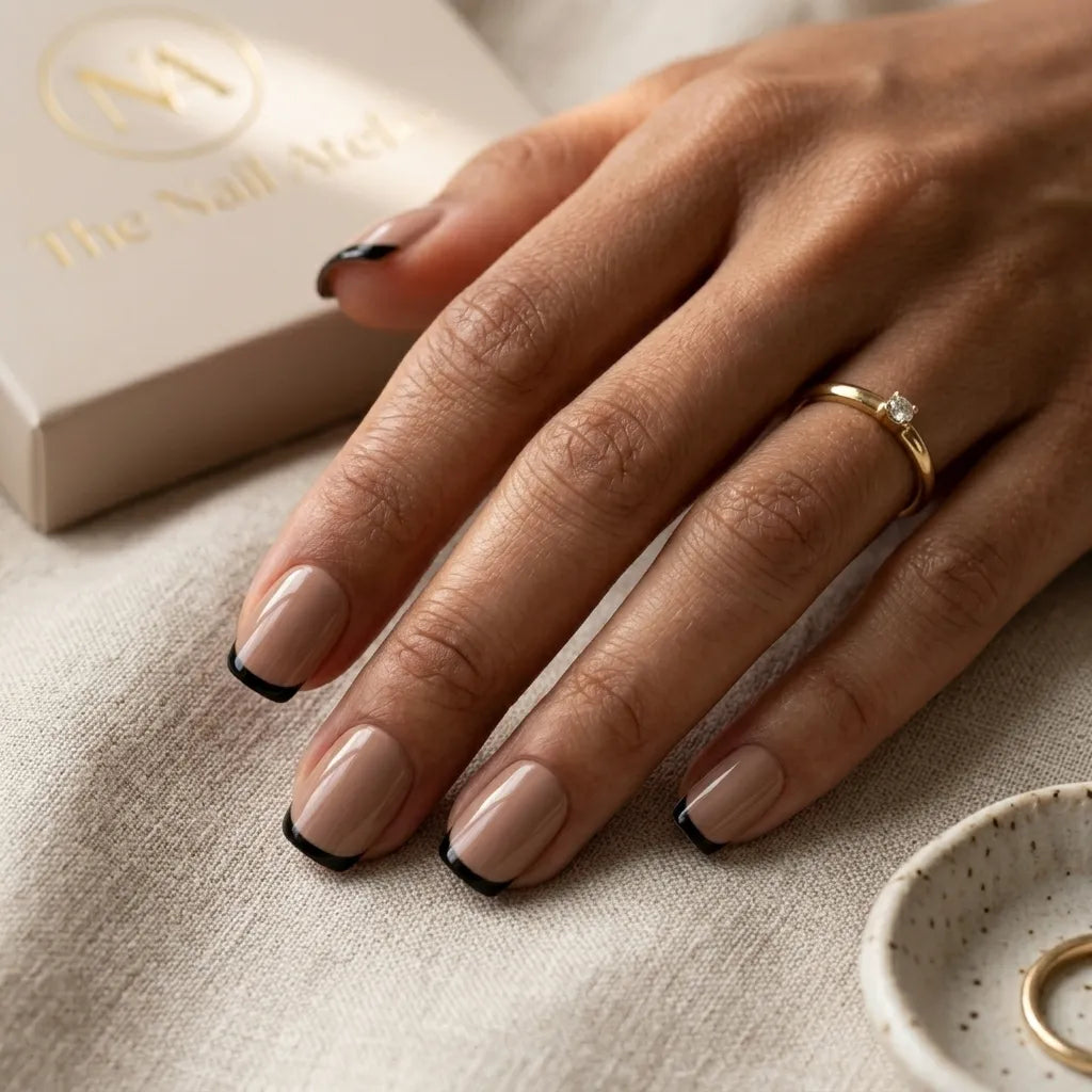 nude black french tip square press on nails mockup 01
