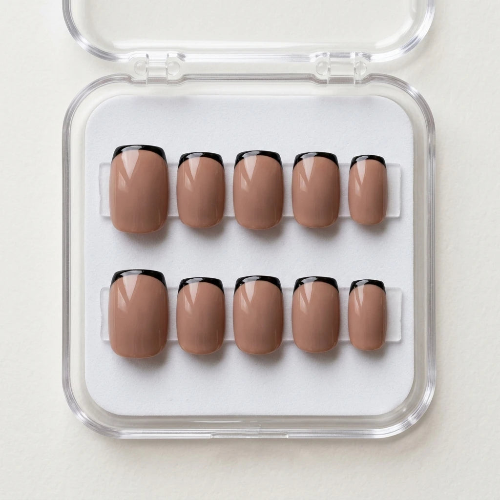 nude black french tip square press on nails mockup 02