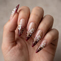 nude burgundy 3d french tip stiletto long press on nails gold floral lifestyle 02