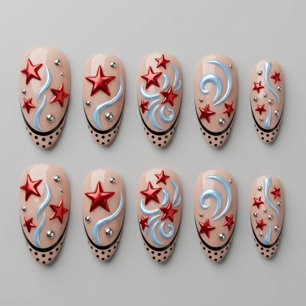 nude french tip 3d almond medium press on nails celestial flat lay 01