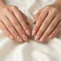 nude gold chrome french tip almond press on nails chevron stripe mockup 01