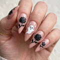 nude halloween 3d almond press on nails black rose ghost lifestyle 02
