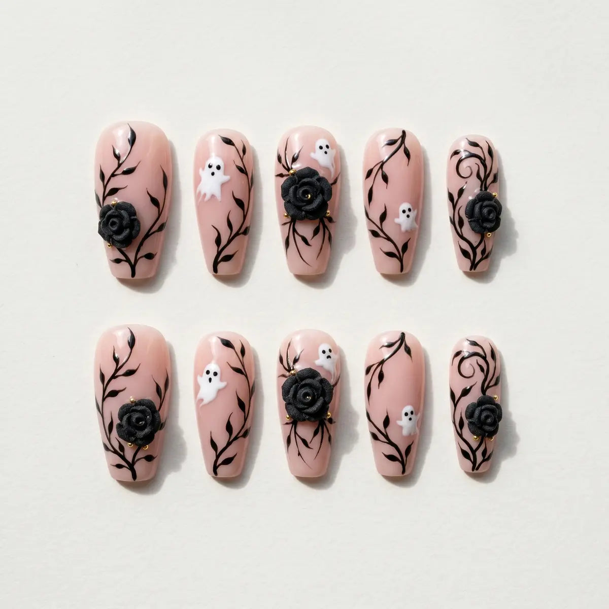 nude halloween 3d coffin long press on nails black rose ghost mockup 01