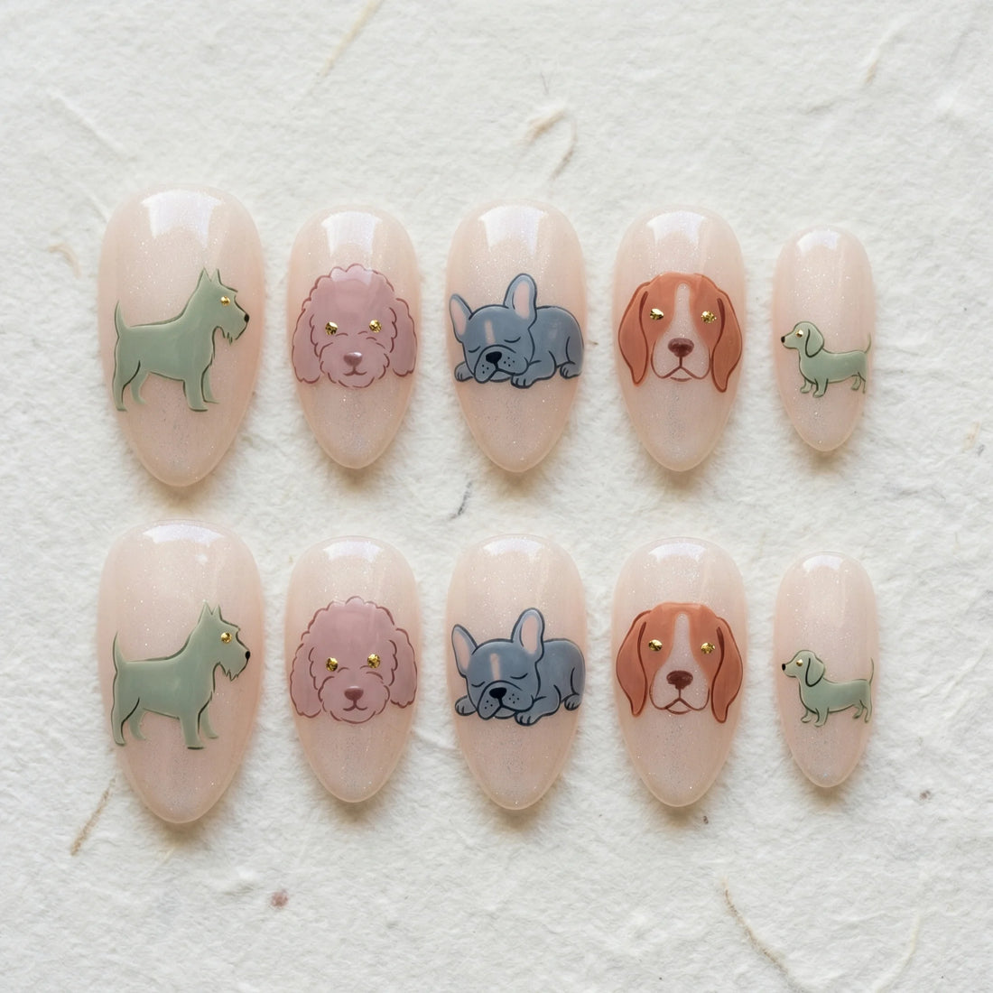nude hand painted almond medium press on nails dog breed mix lifestyle 02