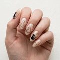 nude hand painted almond press on nails black cat moon star lifestyle 02
