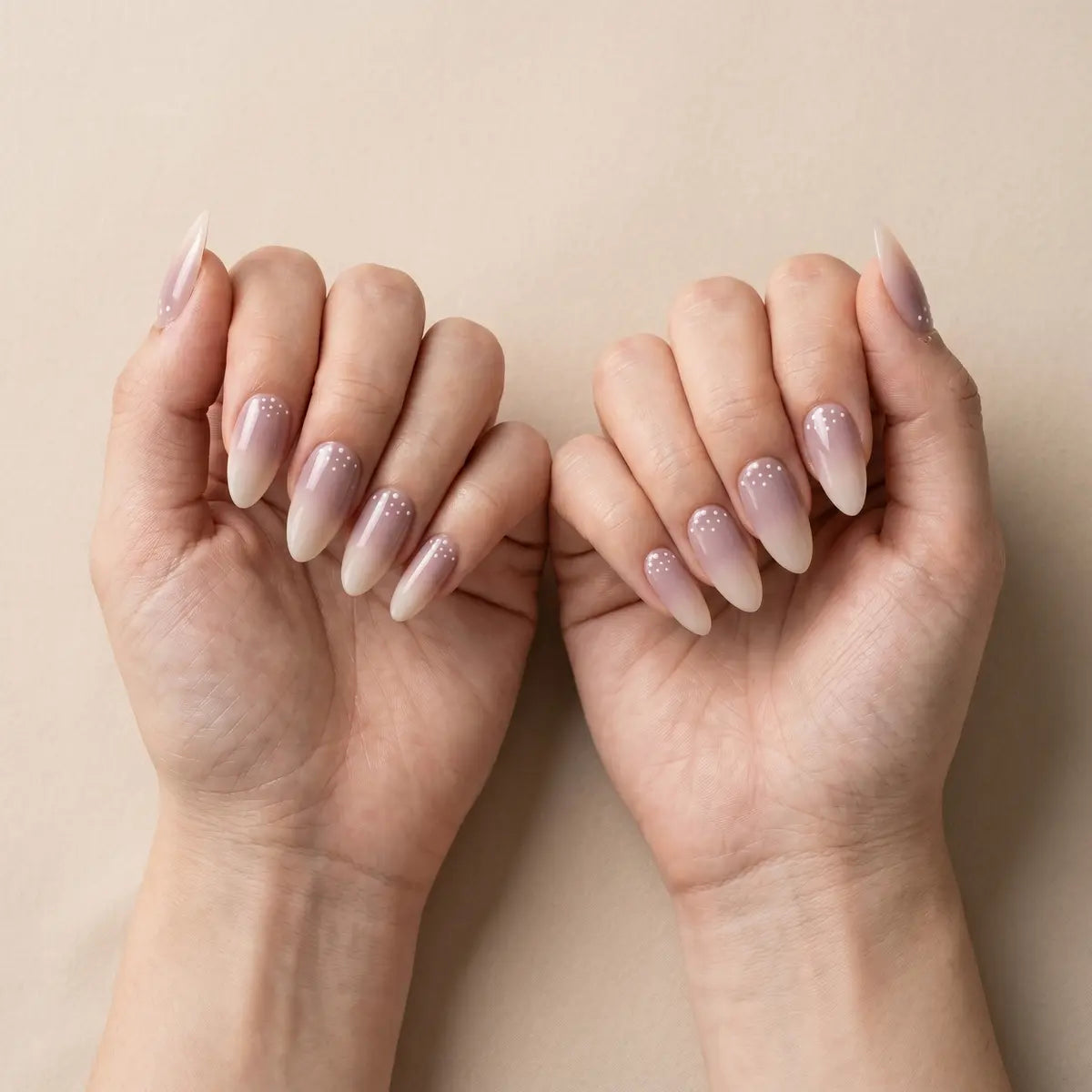 nude mauve ombre almond press on nails silver dot flat lay 04