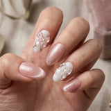 nude pink white 3d chrome almond press on nails ribbon bow heart detail 04